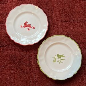 2 Faience Ceramic Plates w/ Bird and Bunny Made in Italy and Handpainted